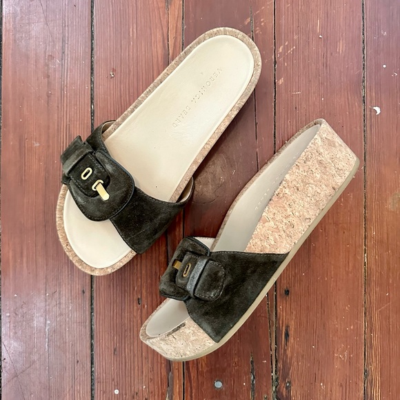 Veronica Beard Suede Slide Sandals, Olive/Brown - Picture 3 of 5